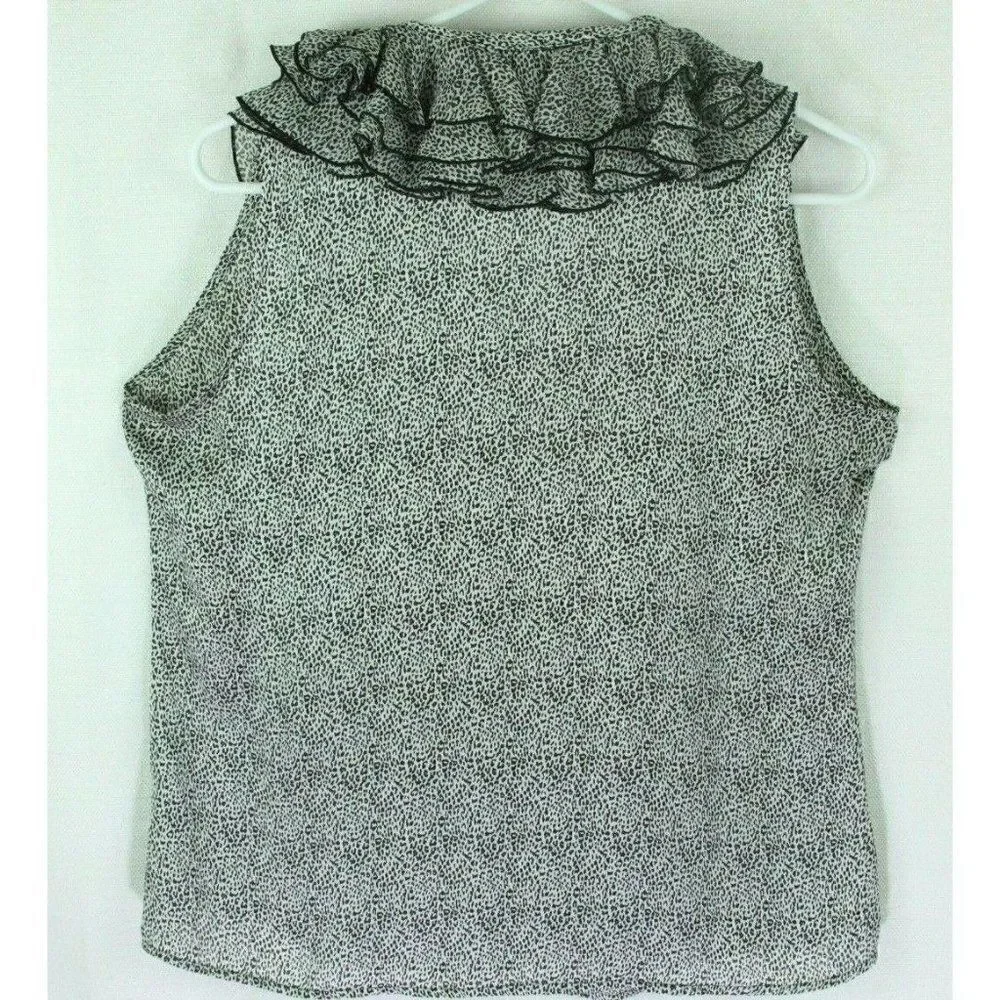 Sioni Top Leopard Print Ruffles Sleeveless Womens small